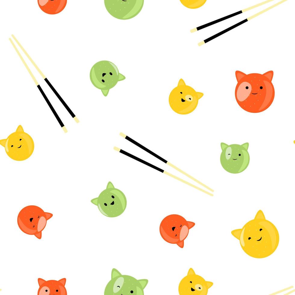 patrón mochi japonés. postre de gato mochi. postre en japón. comida asiática. vector