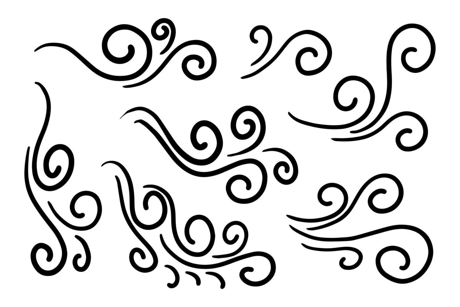 hand drawn wind doodle set, vector illustration.