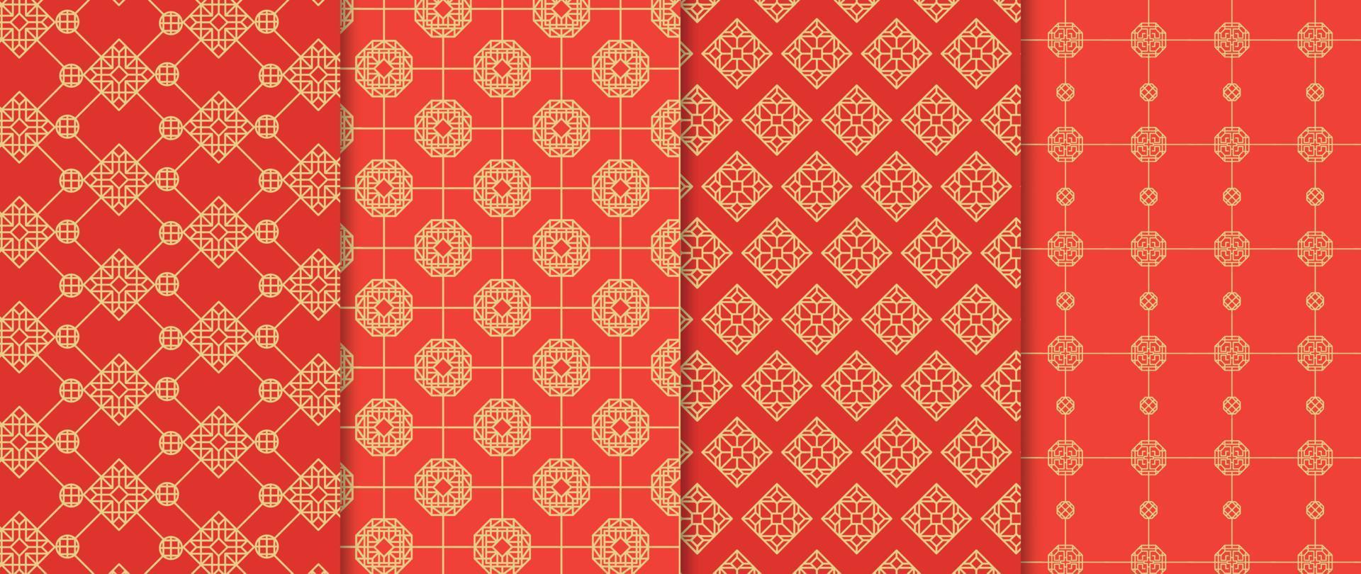 Set of Chinese patterns background vector. Abstract geometric shape, grid vector patterns and swatches. Luxury oriental wallpaper design for fabric, wallpaper, banners, prints and wall arts.