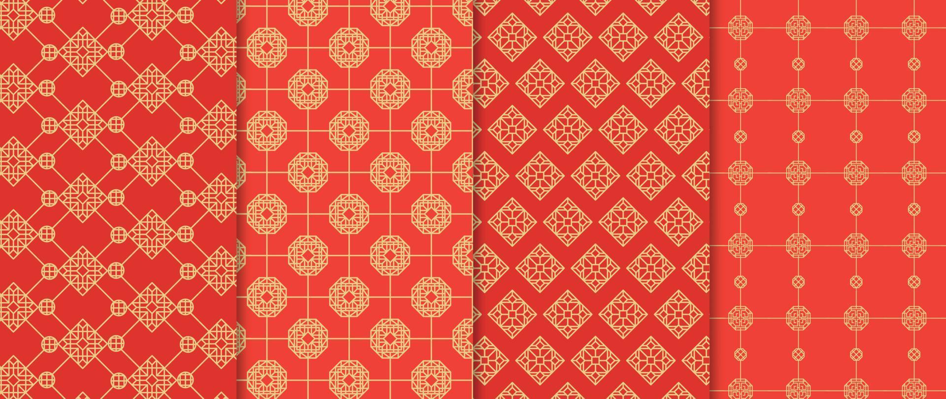 Set of Chinese patterns background vector. Abstract geometric shape, grid vector patterns and swatches. Luxury oriental wallpaper design for fabric, wallpaper, banners, prints and wall arts.
