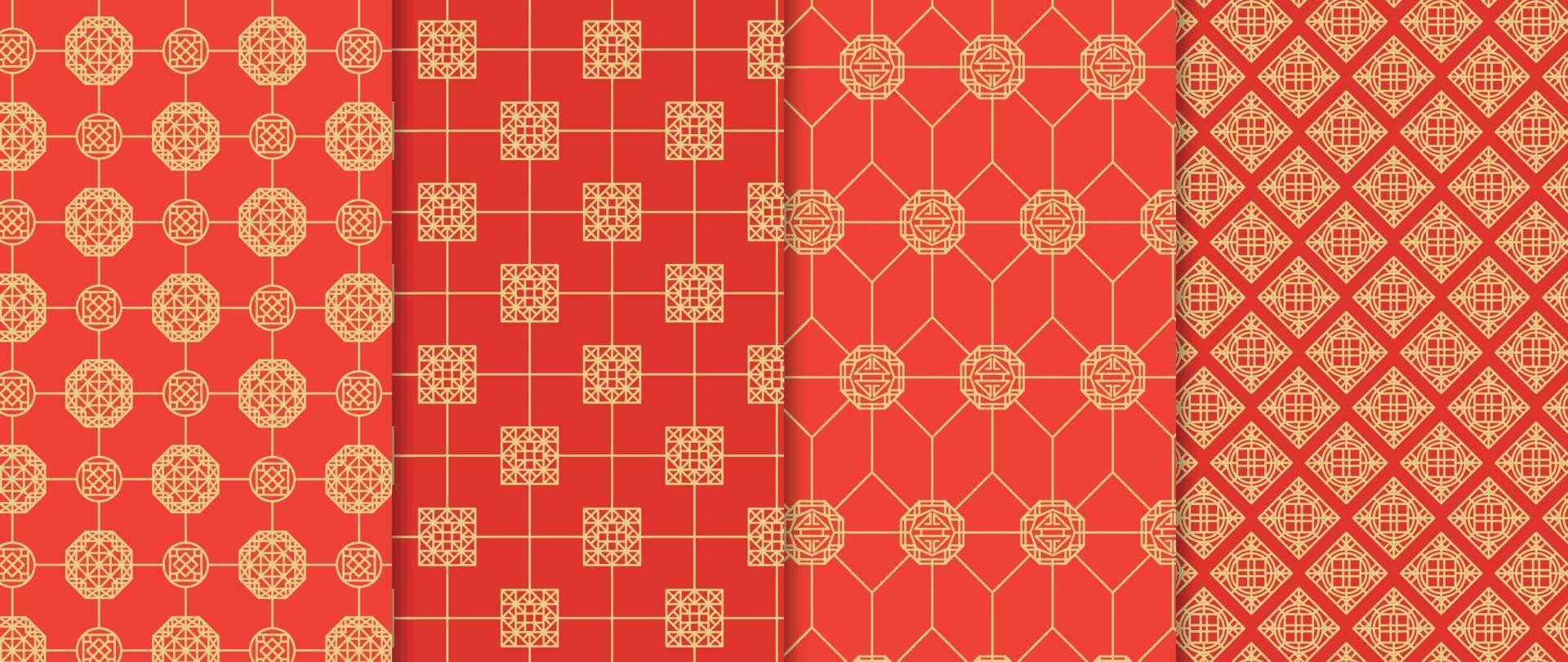 Set of Chinese patterns background vector. Abstract geometric shape, grid vector patterns and swatches. Luxury oriental wallpaper design for fabric, wallpaper, banners, prints and wall arts.