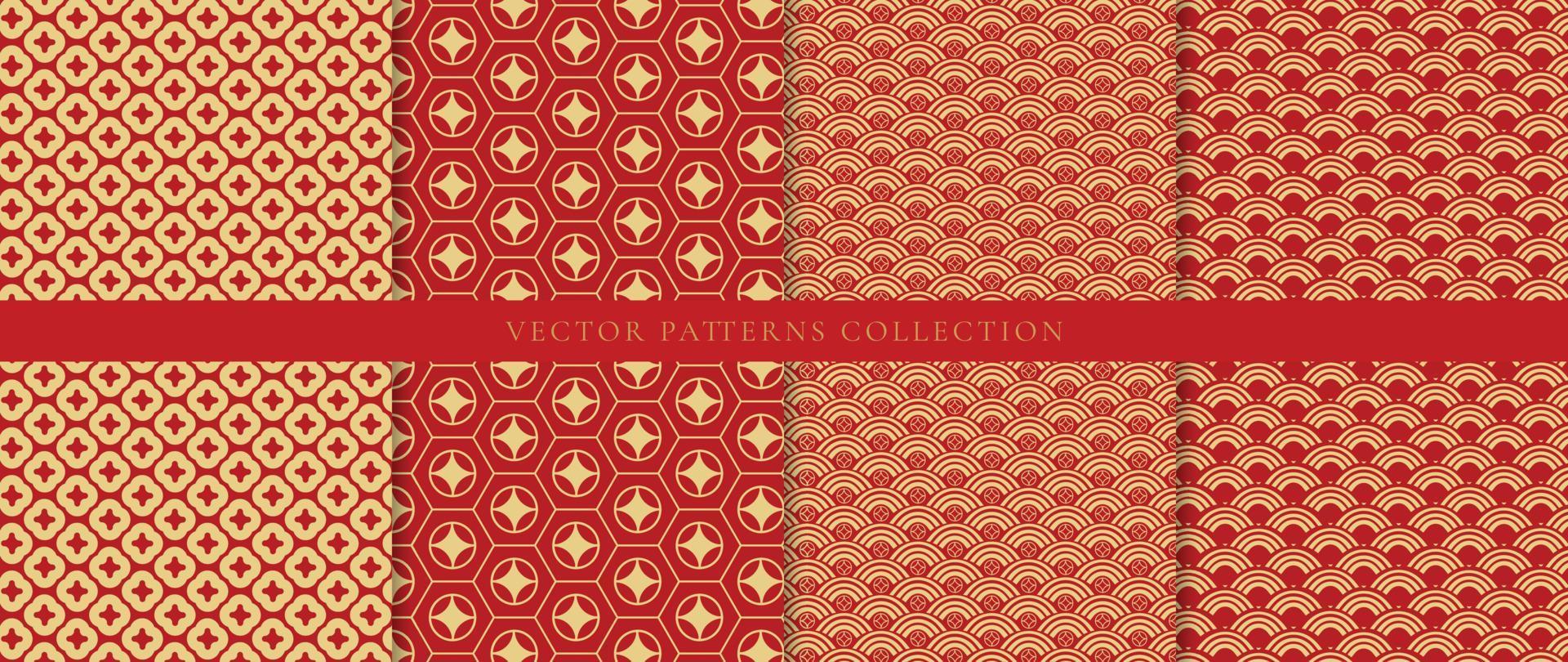 Set of Chinese patterns background vector. Abstract geometric shape, grid vector patterns and swatches. Luxury oriental wallpaper design for fabric, wallpaper, banners, prints and wall arts.