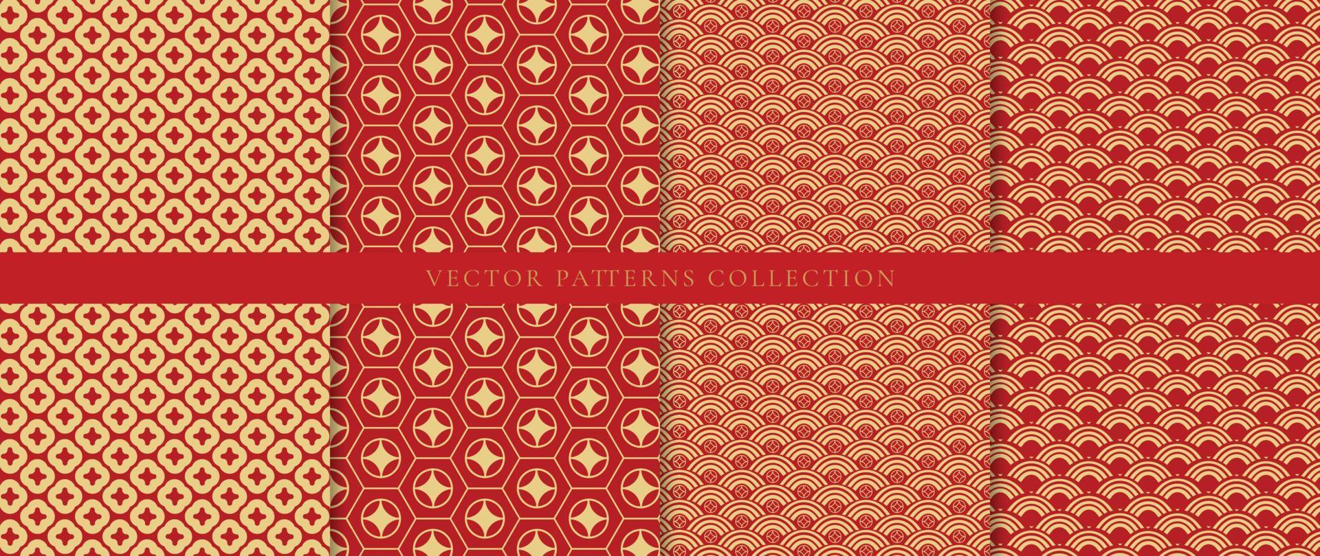 Set of Chinese patterns background vector. Abstract geometric shape, grid vector patterns and swatches. Luxury oriental wallpaper design for fabric, wallpaper, banners, prints and wall arts.