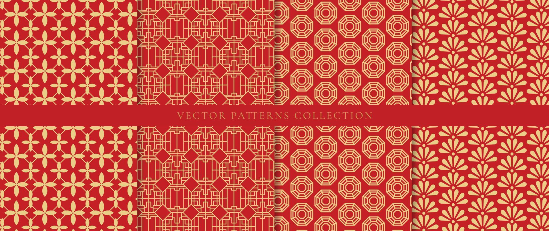 conjunto de vectores de fondo de patrones chinos. formas geométricas abstractas, patrones de vectores de cuadrícula y muestras. diseño de papel pintado oriental de lujo para telas, papel pintado, pancartas, estampados y artes de pared.