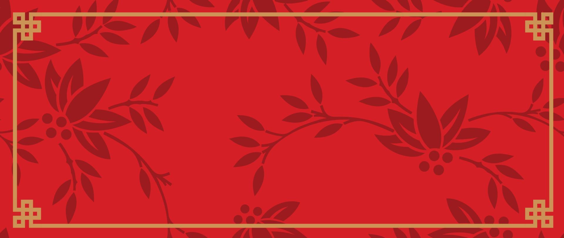 Happy Chinese New Year red background vector. Chinese and Japanese traditional pattern with geometric shapes, flower, leaf. Oriental style wallpaper for print, fabric, cover, banner, decoration. vector