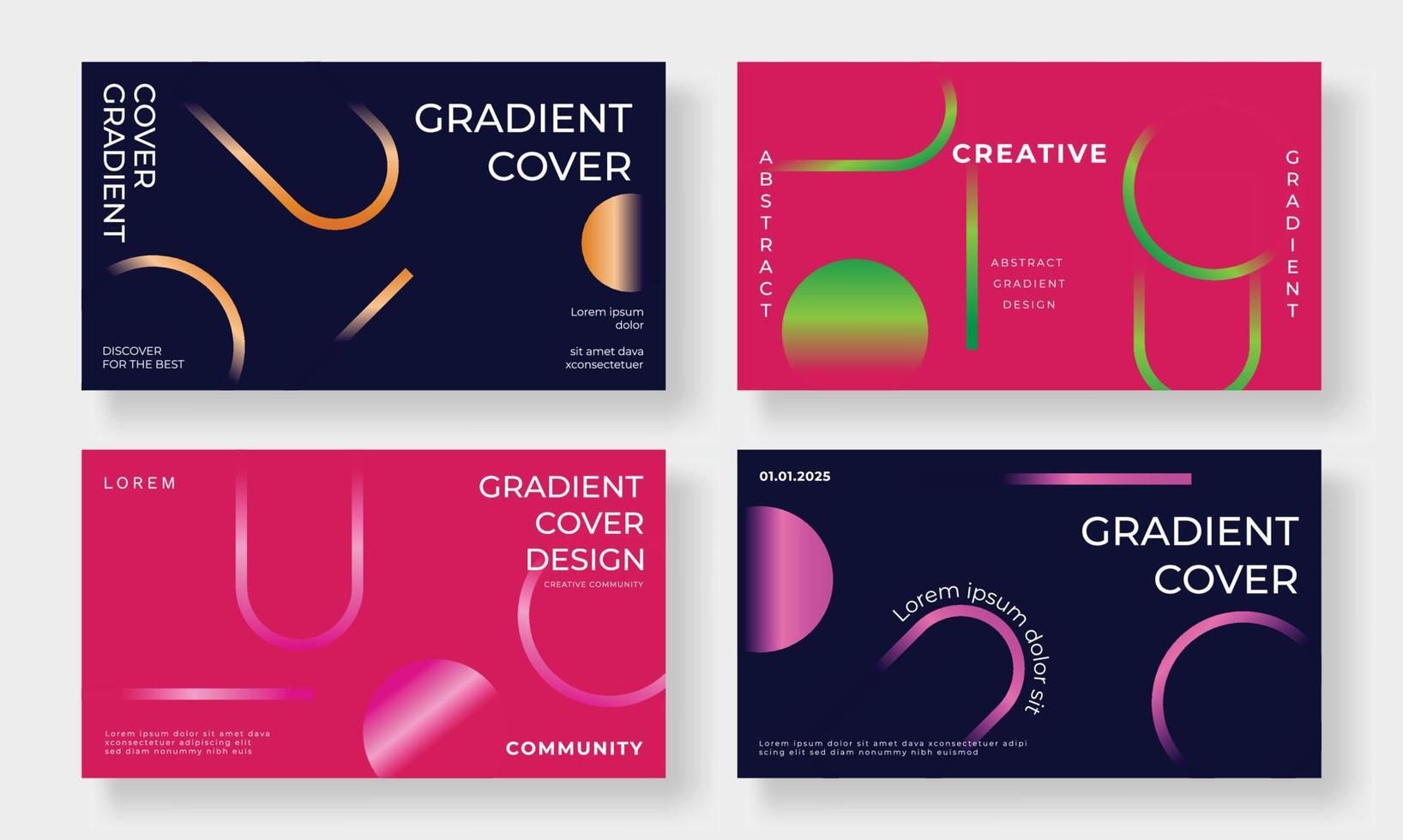 Set of template background design vector. Collection of creative gradient vibrant pink and purple color, geometric shape background. Design illustration for business card, cover, banner, wallpaper. vector