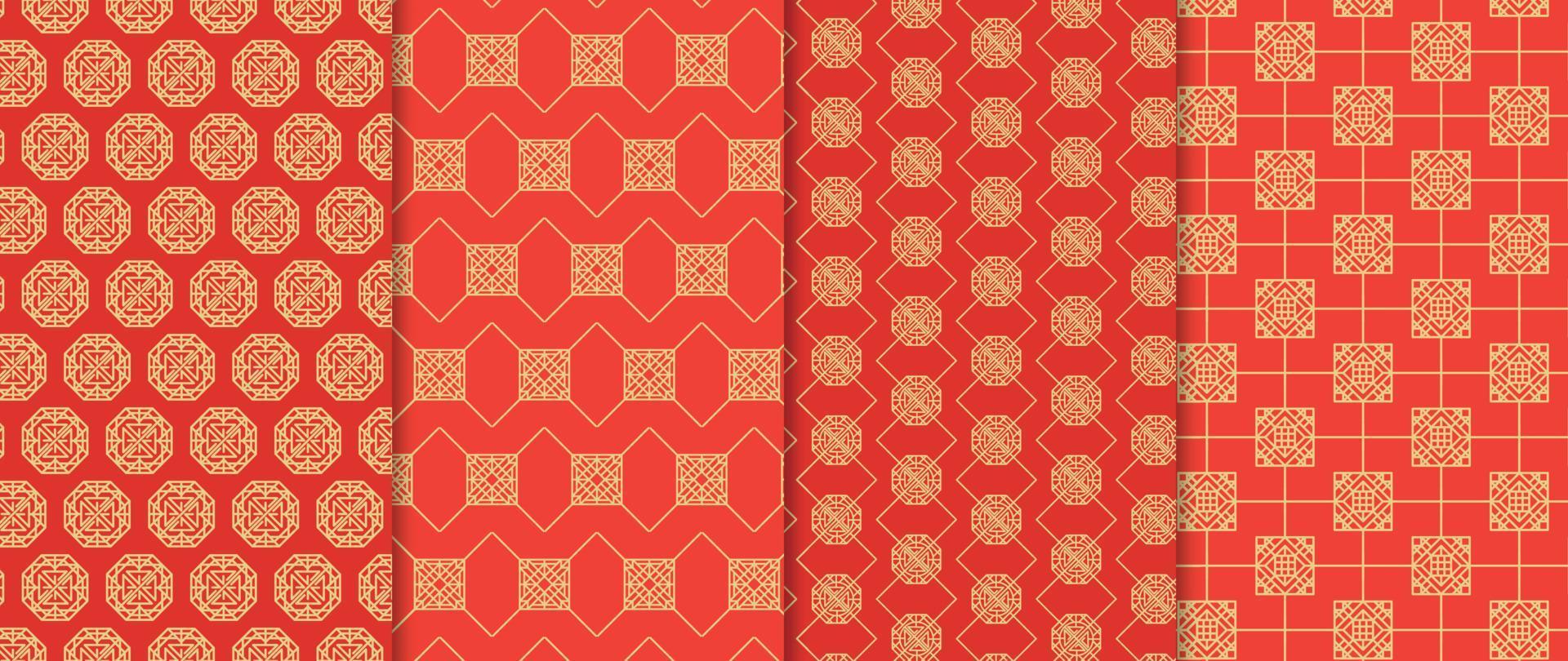 Set of Chinese patterns background vector. Abstract geometric shape