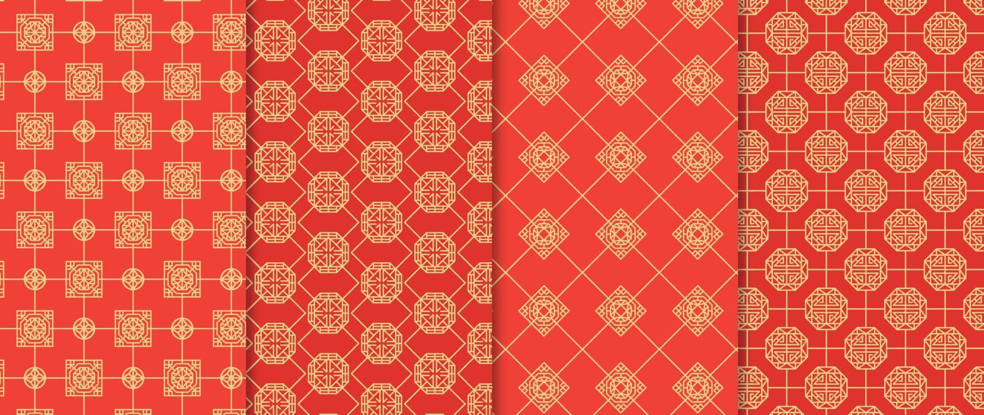 conjunto de vectores de fondo de patrones chinos. formas geométricas abstractas, patrones de vectores de cuadrícula y muestras. diseño de papel pintado oriental de lujo para telas, papel pintado, pancartas, estampados y artes de pared.
