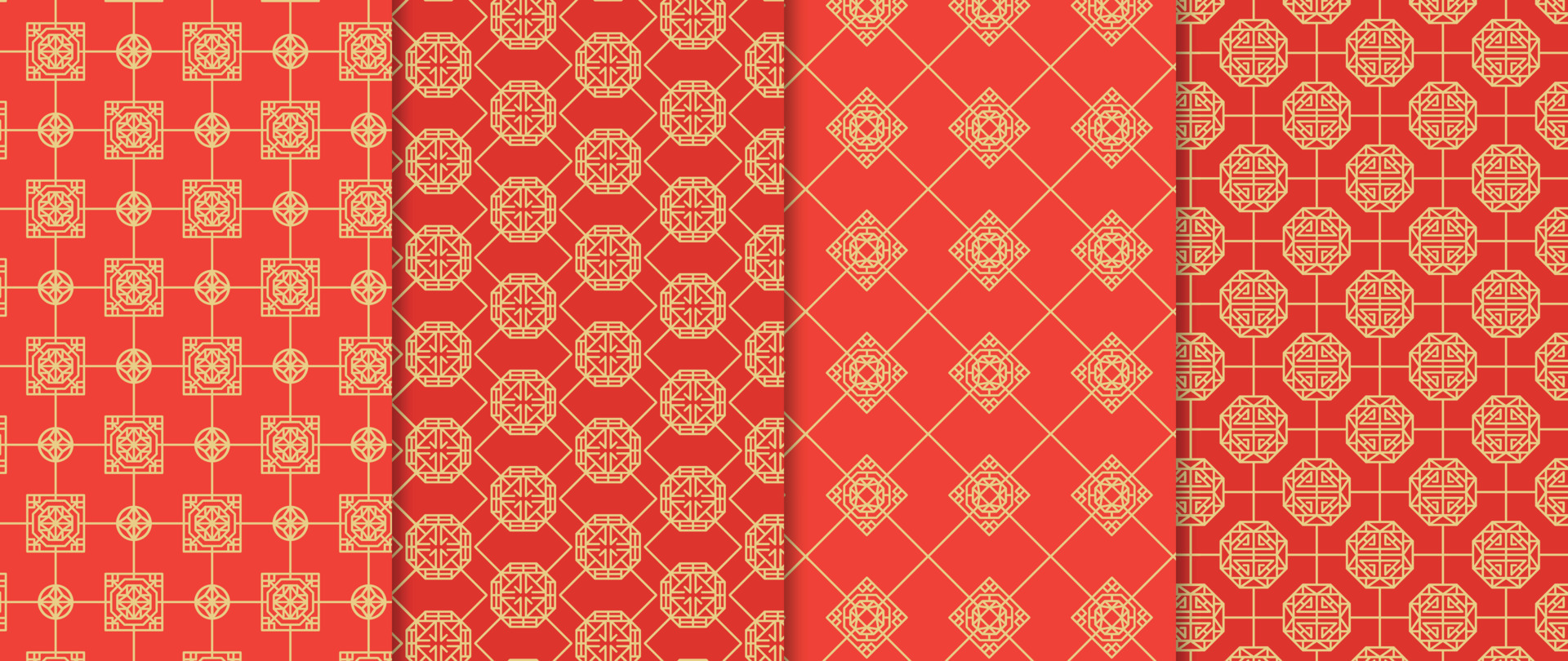 Set of Chinese patterns background vector. Abstract geometric shape