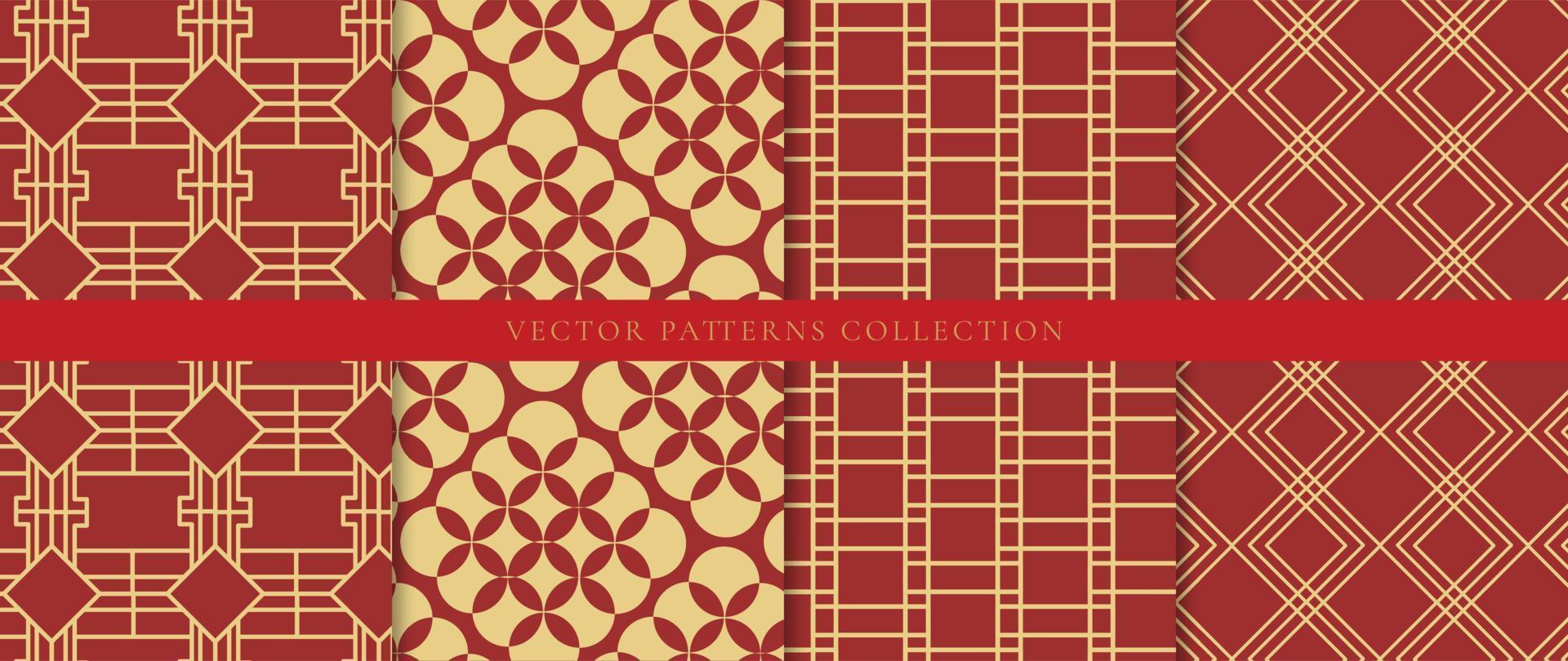 Set of Chinese patterns background vector. Abstract geometric shape