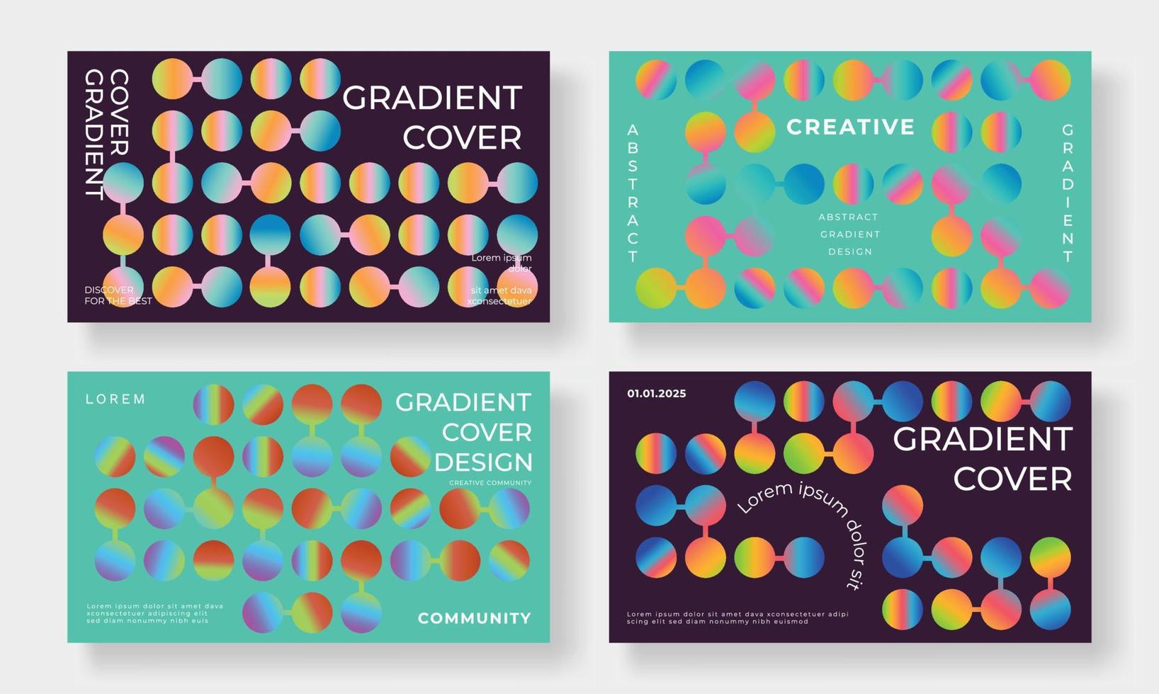 Set of template background design vector. Collection of creative gradient vibrant colorful rainbow pattern, geometric shape background. Design illustration for business card, cover, banner, wallpaper. vector