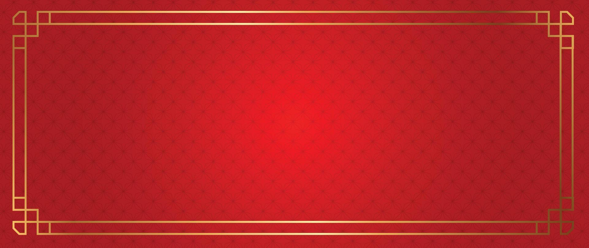 Happy Chinese New Year red background vector. Chinese and Japanese traditional pattern with geometric shapes, golden frame. Oriental style wallpaper for print, fabric, cover, banner, decoration. vector