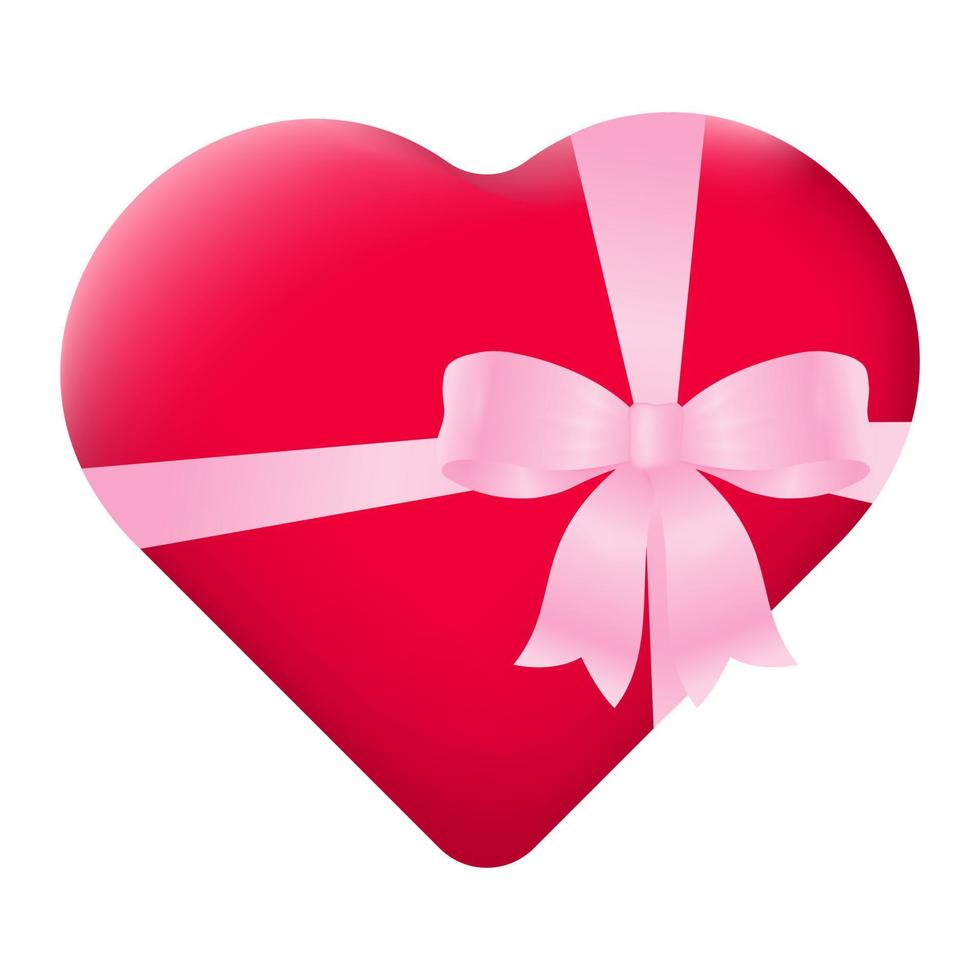 Heart 3d with silk pink bow isolated on white. The concept of celebrating Valentine's Day. Traditional symbol of love. Vector illustration.