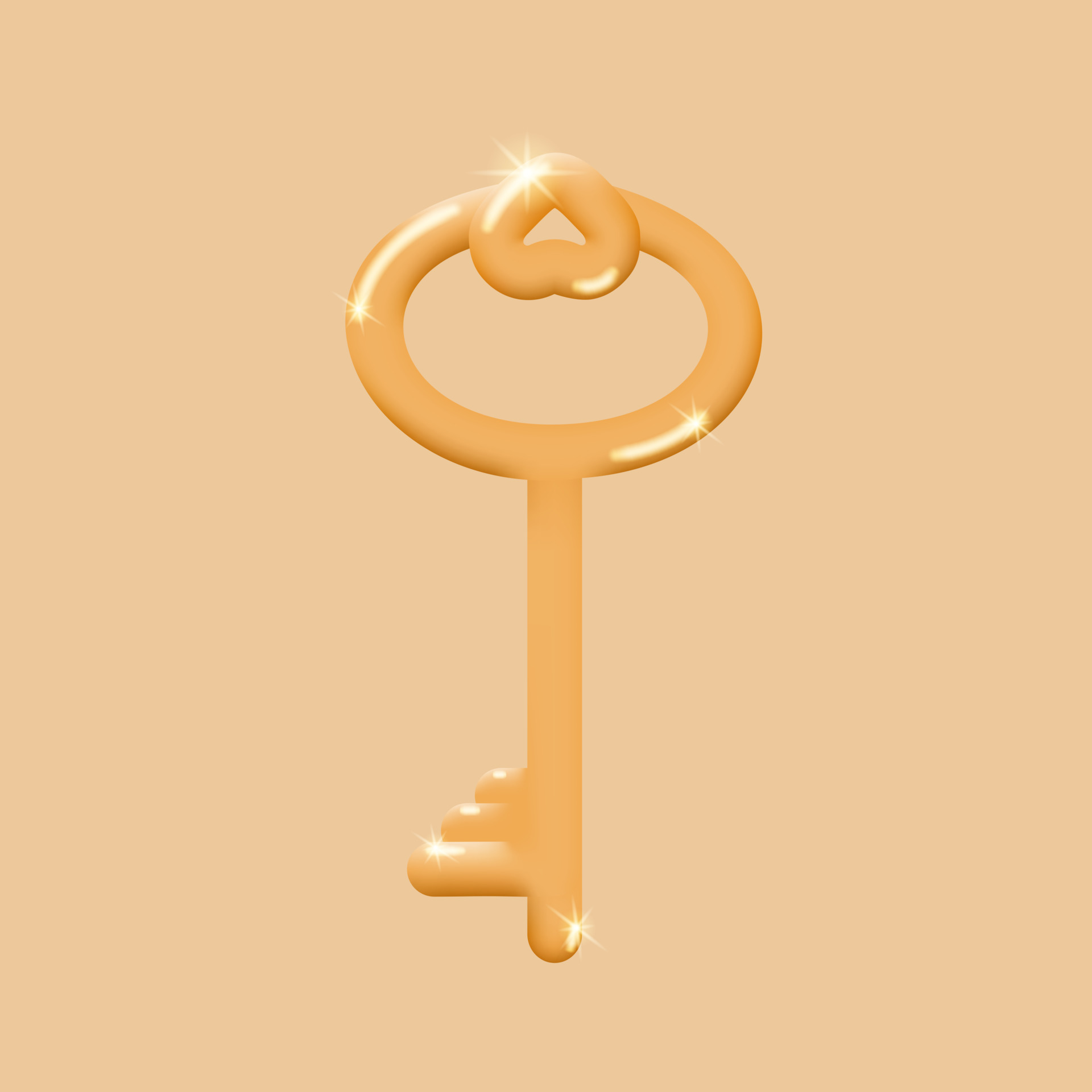 Golden shiny key 3d on a beige background. The concept of protection