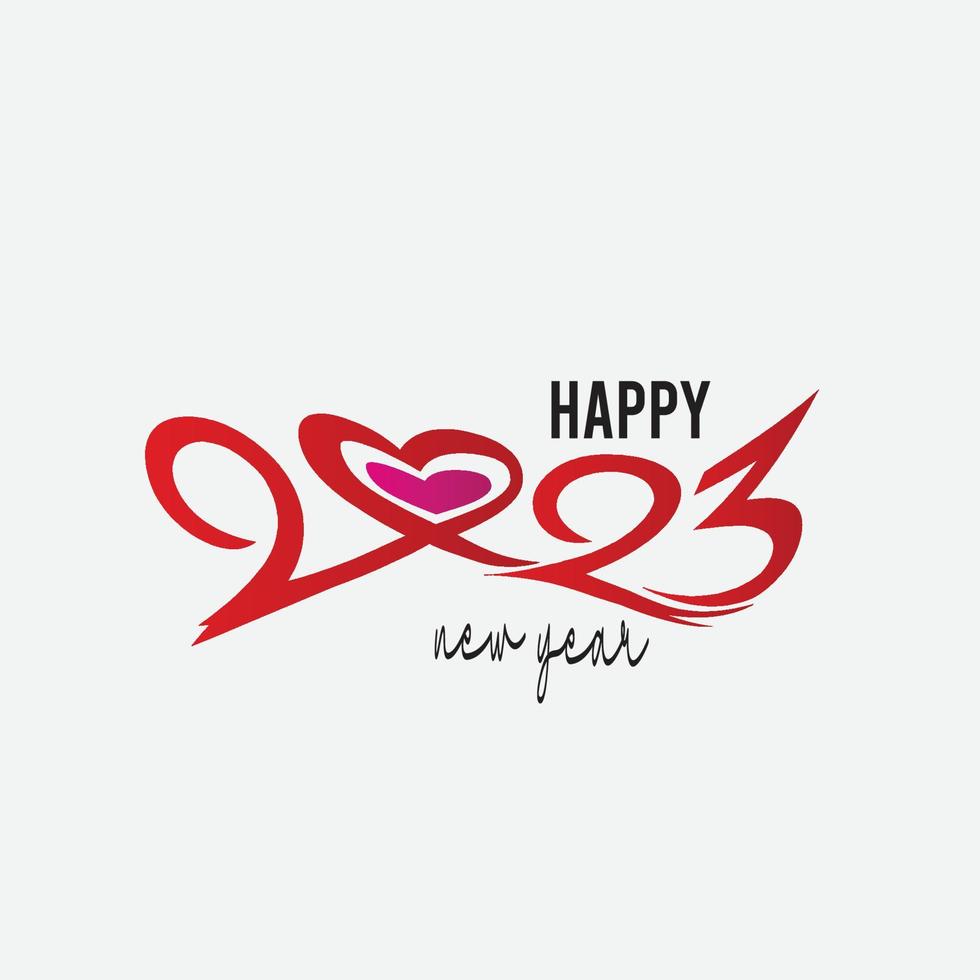 2023 Happy New Year logo with heart, love shape vector