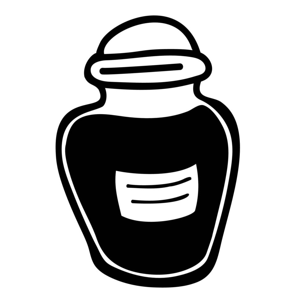 Glass jar with label. Homemade jam. Vector hand drawing doodle.