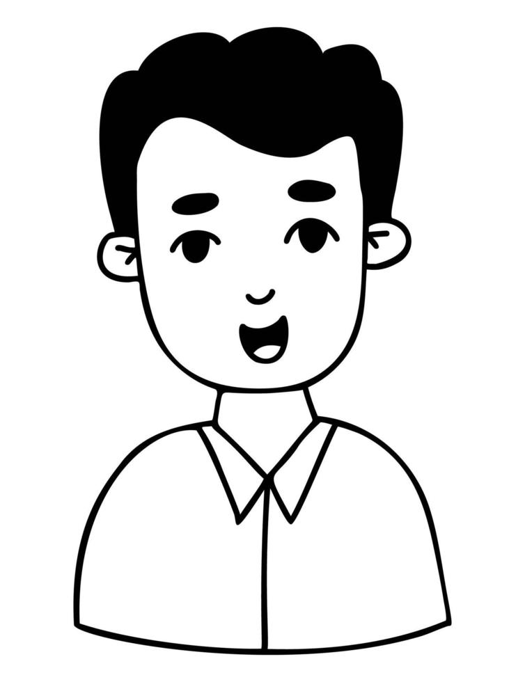 lindo chico feliz. retrato de garabato niño rizado sonriente. ilustración vectorial Dibujo a mano. avatar cara de bebé masculino. vector