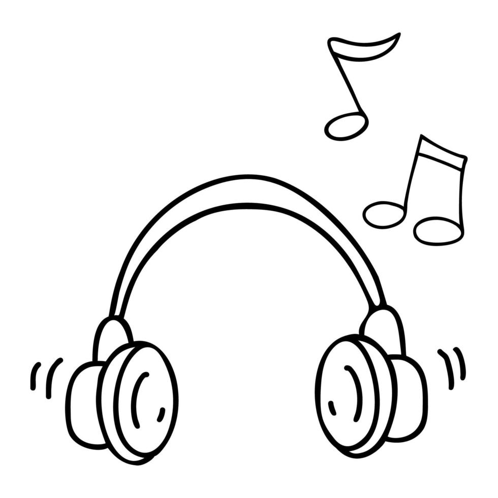 auriculares con música y notas. ilustración vectorial en estilo garabato. vector