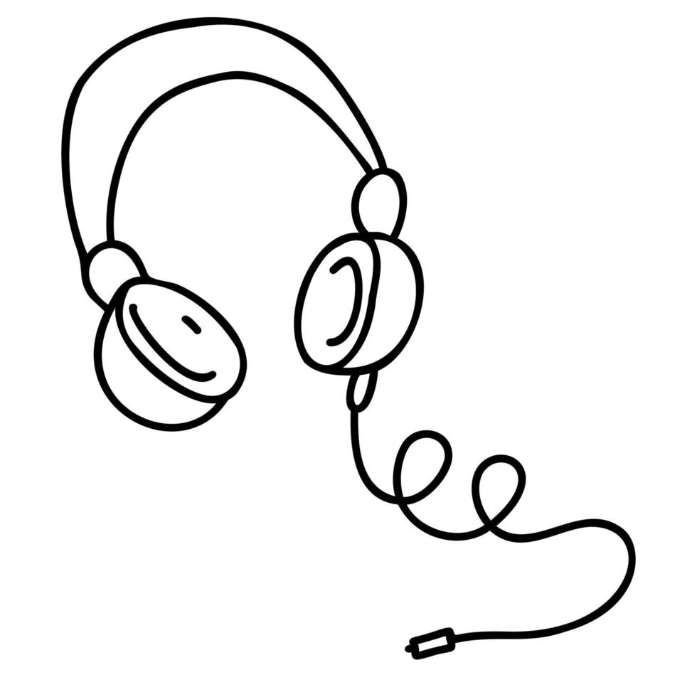 auriculares con cable ilustración vectorial en estilo garabato. vector