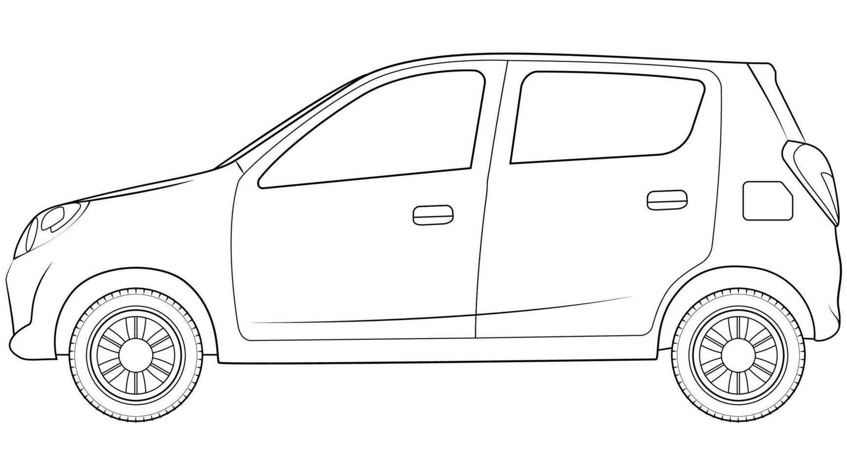 vector de coche hatchback de tamaño pequeño, ilustración de vector de contorno de coche simple