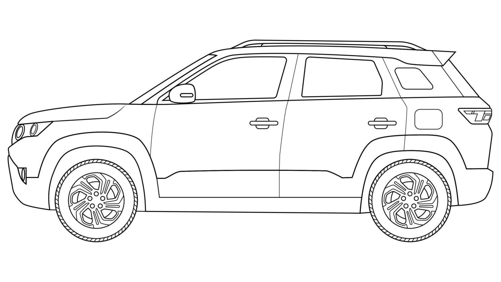 vector de coche suv premium, ilustración de vector de contorno de coche simple