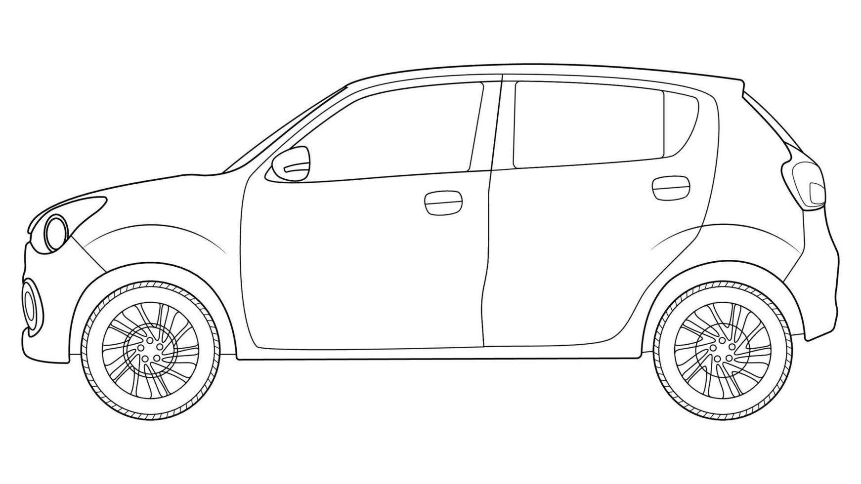 vector de coche hatchback de tamaño pequeño, ilustración de vector de contorno de coche simple