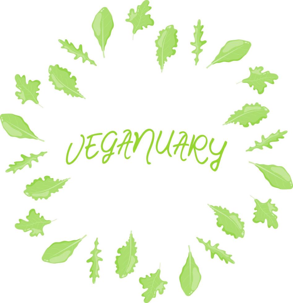 Lettuce leaf frame. Pattern. Vegan diet concept. A call to become vegan. Veganuary. vector