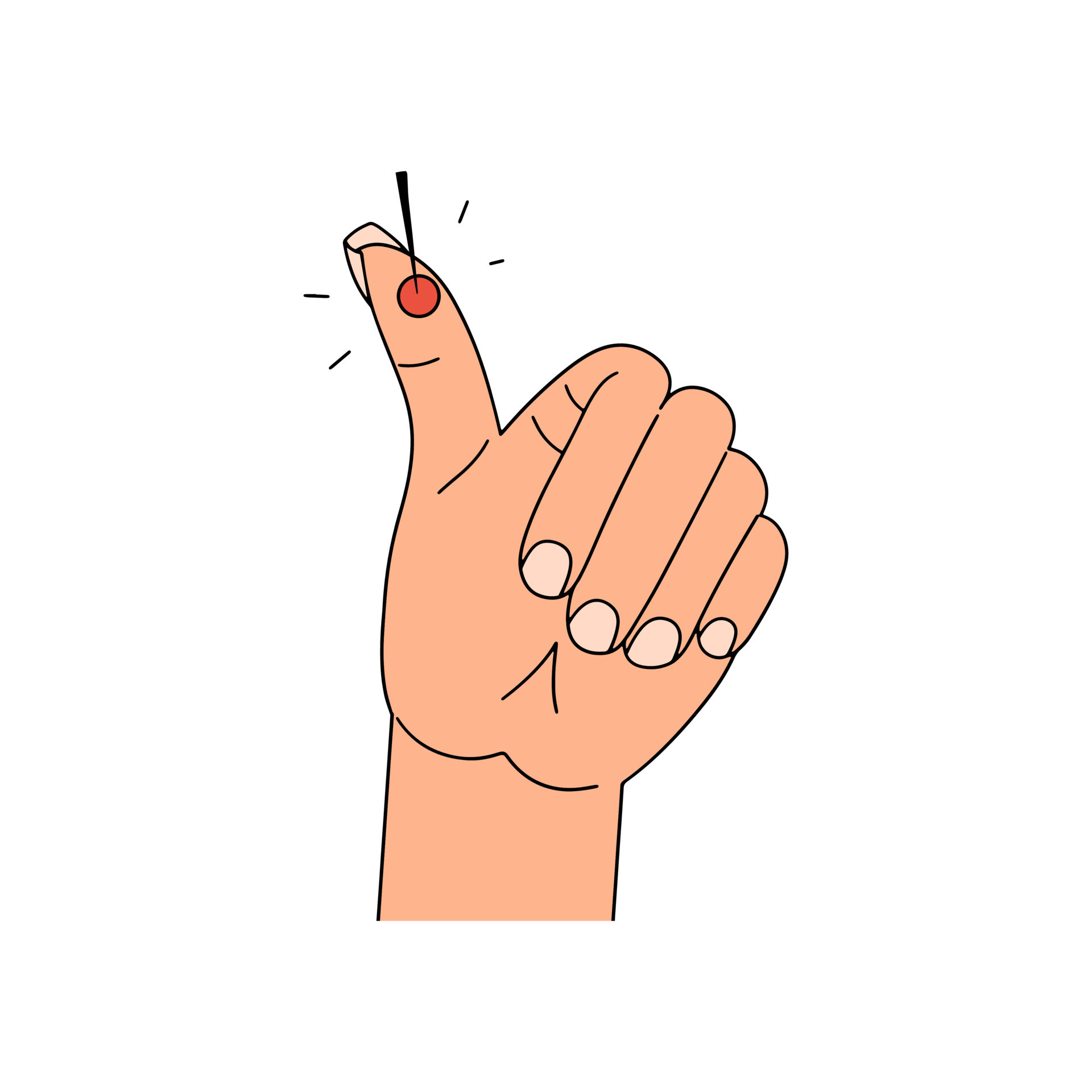 Sharp wooden splinter in the thumb. Vector illustration in flat style