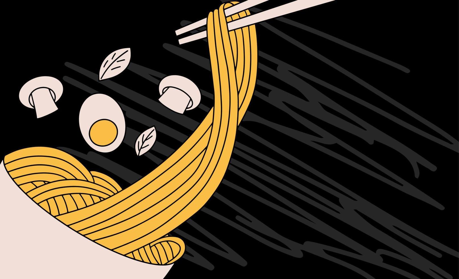 Banner, background with Chinese noodles, Ramen. Vector illustration, template for website, advertising