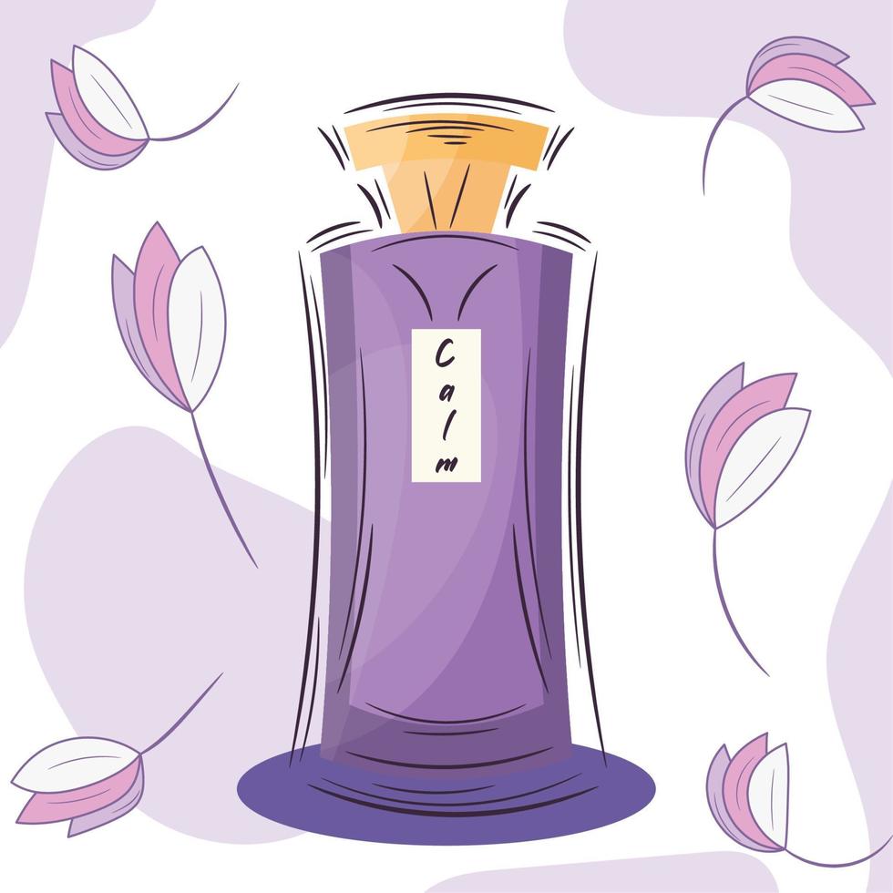 boceto aislado de una botella de perfume con flores ilustración vectorial vector