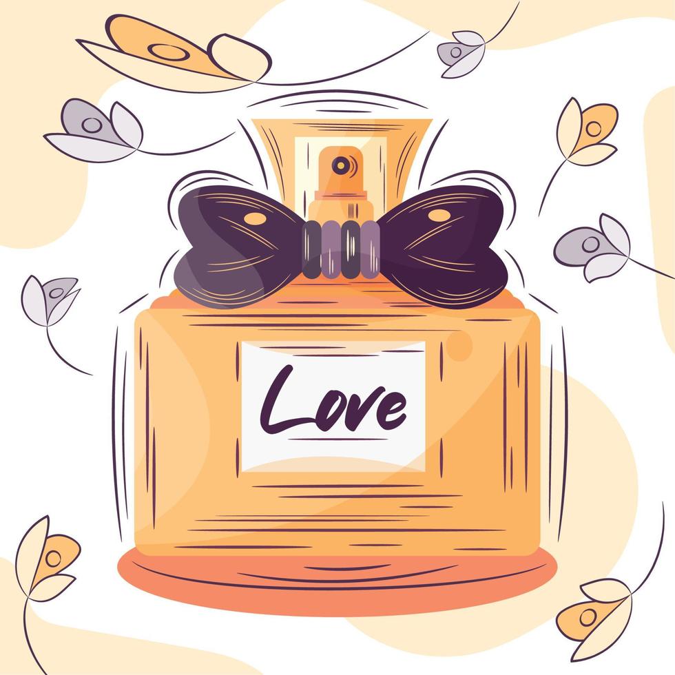 boceto aislado de una botella de perfume con flores ilustración vectorial vector