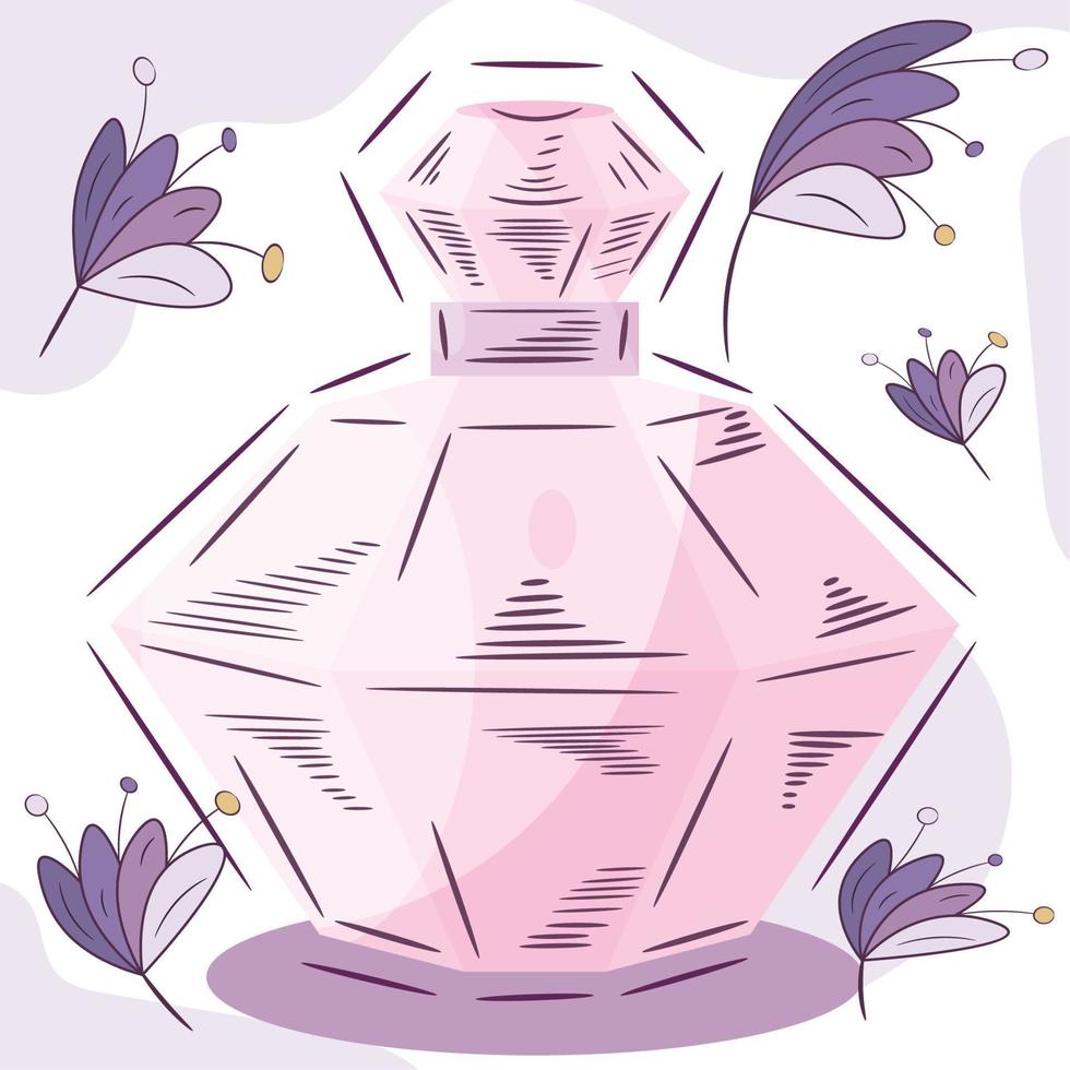 boceto aislado de una botella de perfume con flores ilustración vectorial vector