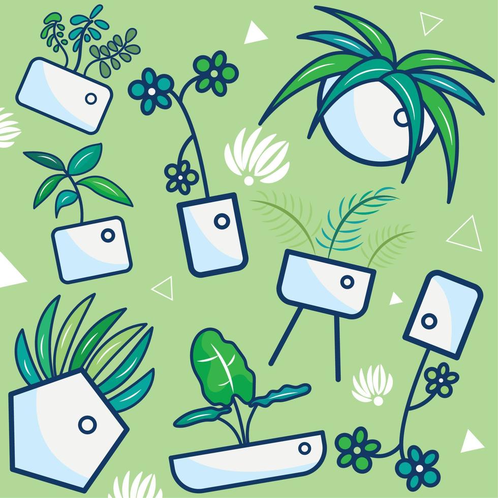 patrón de fondo con el vector de iconos de plantas de interior