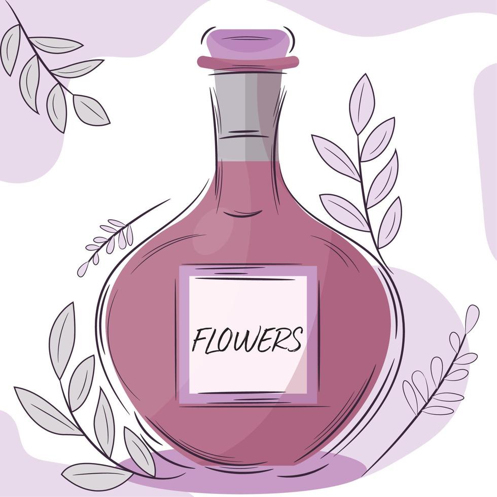 boceto aislado de una botella de perfume con flores ilustración vectorial vector