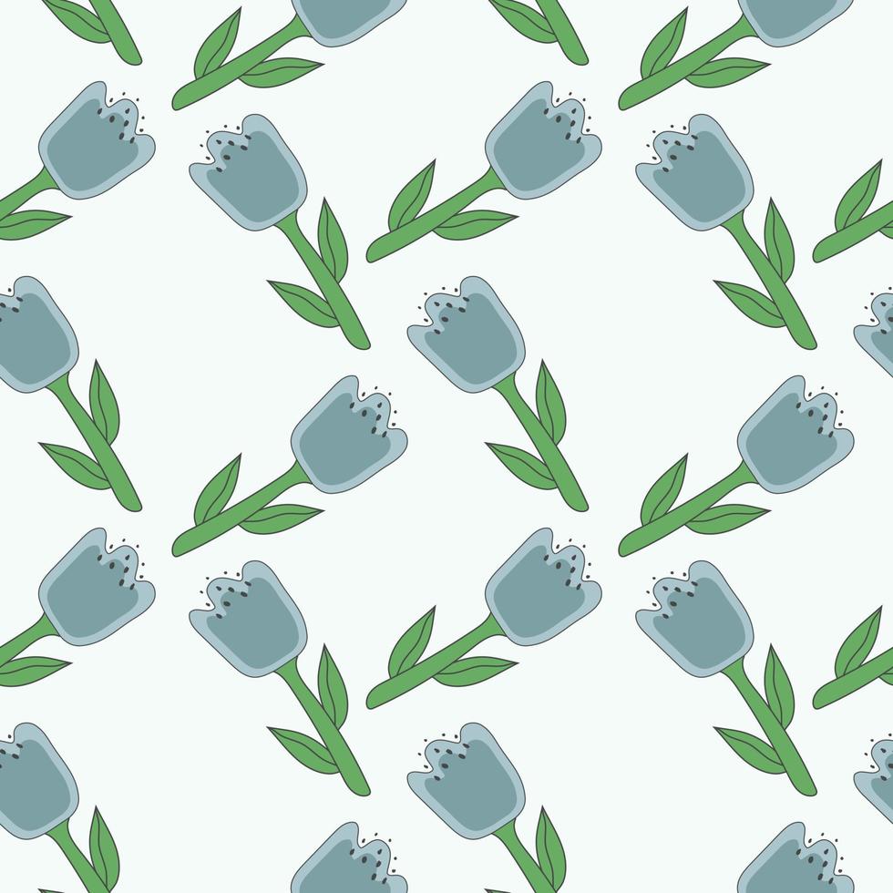 Cute floral seamless pattern with blue tulip in scandinavian style. Contemporary aesthetic art for textile, fabric, wrapping paper, wall art, social media post, packaging. Traditional folk ornaments. vector