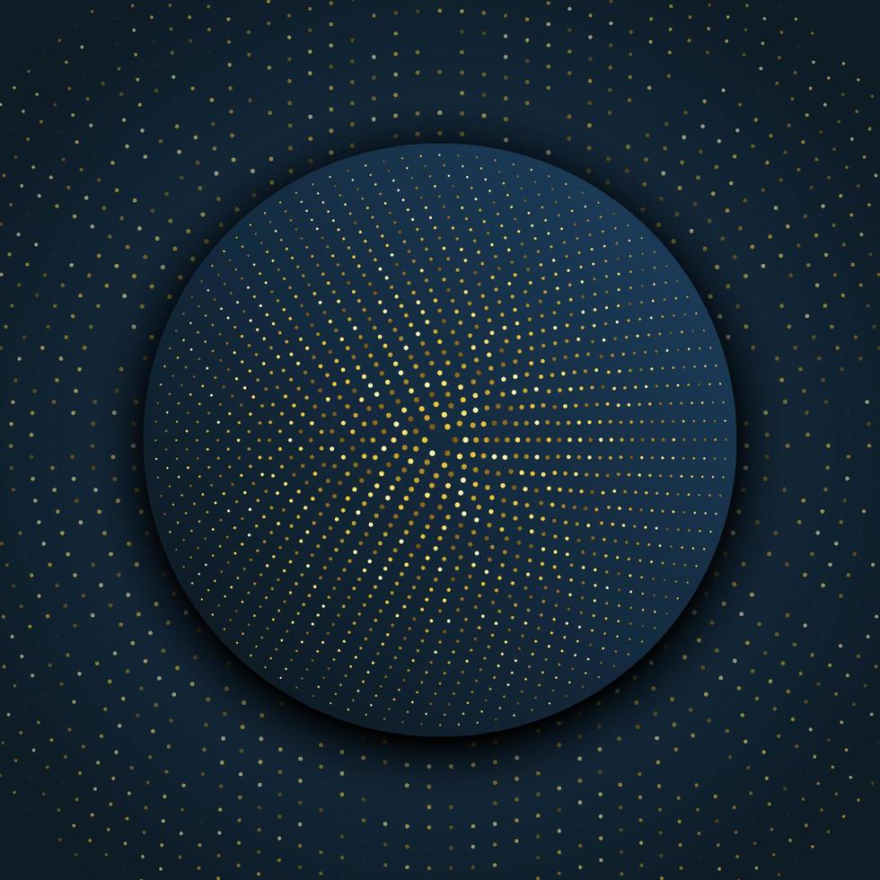 marco de disco dorado abstracto con luces doradas y elementos brillantes sobre fondo azul. marco circular de medio tono brillante dorado. plantilla de diseño cuadrado de lujo para redes sociales, banner, promoción, venta vector