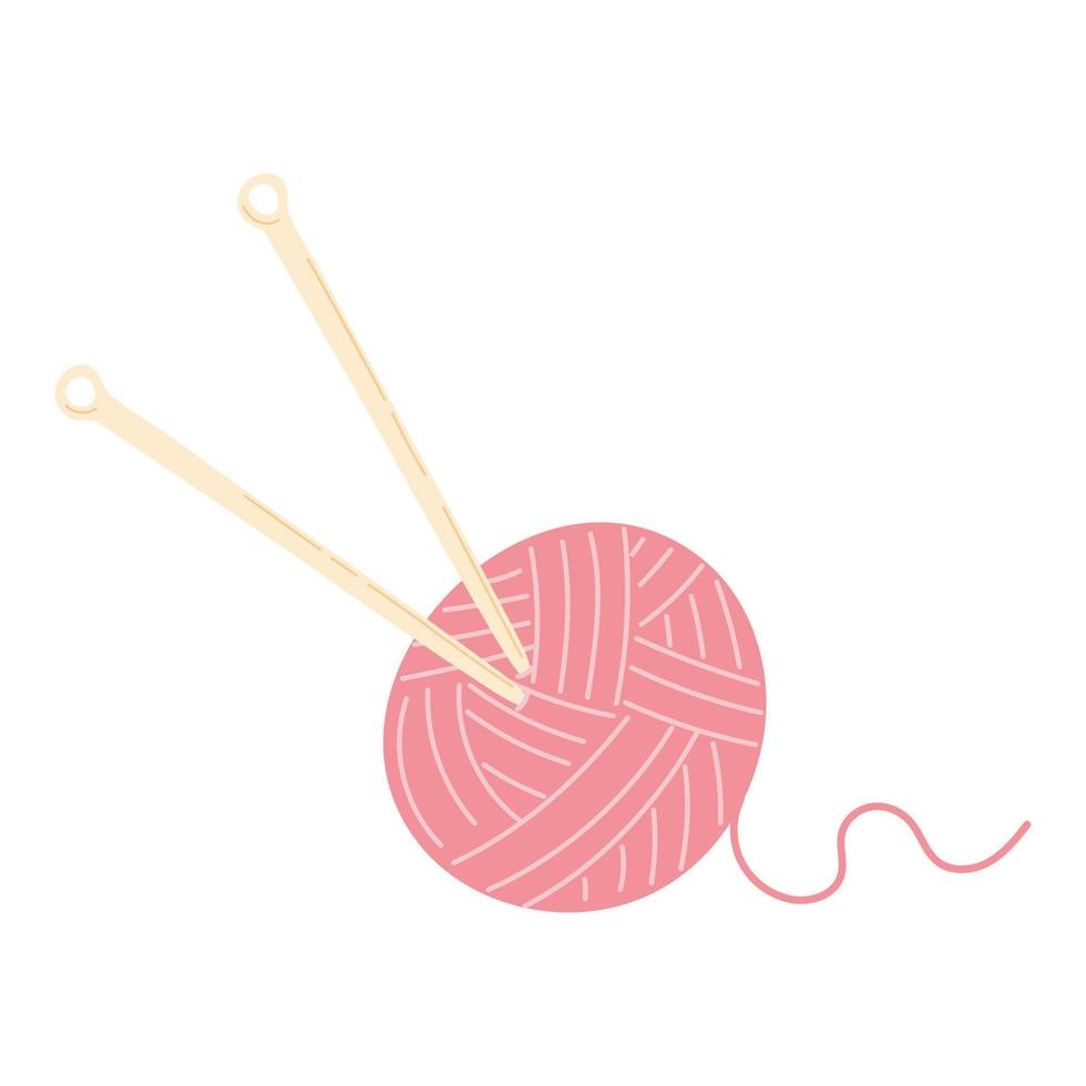 Cozy knitting needles and threads, pink yarn ball isolated on white background, time for hygge vector