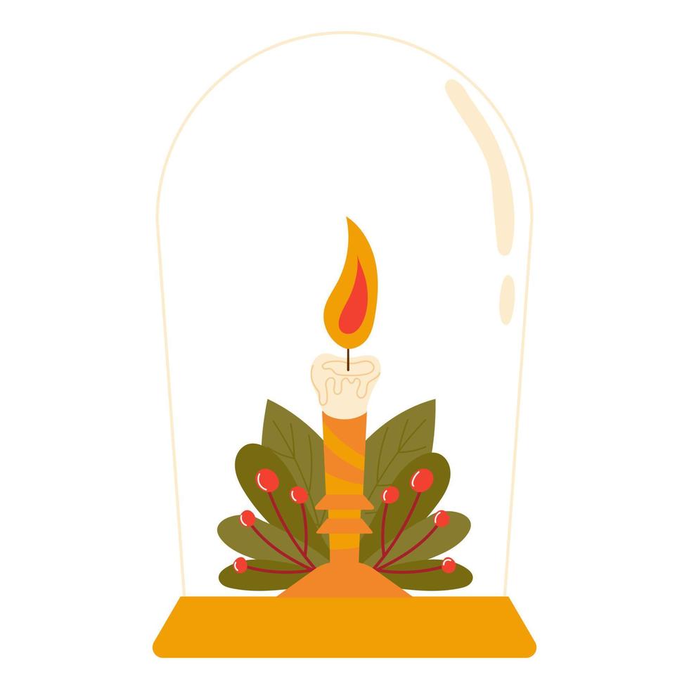 Cozy hygge home element, decorative burning aroma candle vector