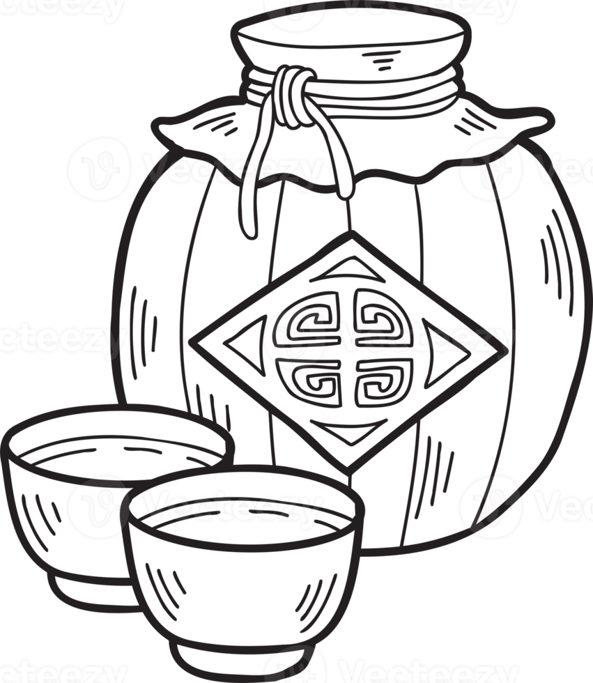 vinho de osmanthus desenhado à mão ilustração de comida chinesa e japonesa png