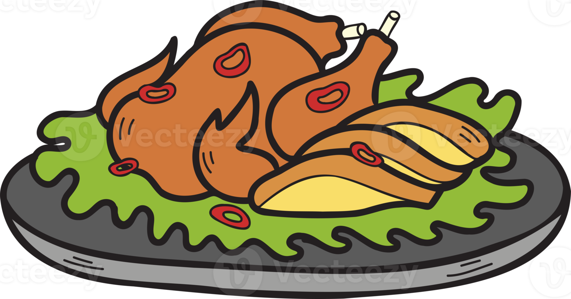 Hand Drawn turkey on plate Chinese and Japanese food illustration png