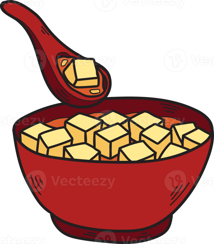 Hand Drawn tofu soup Chinese and Japanese food illustration png