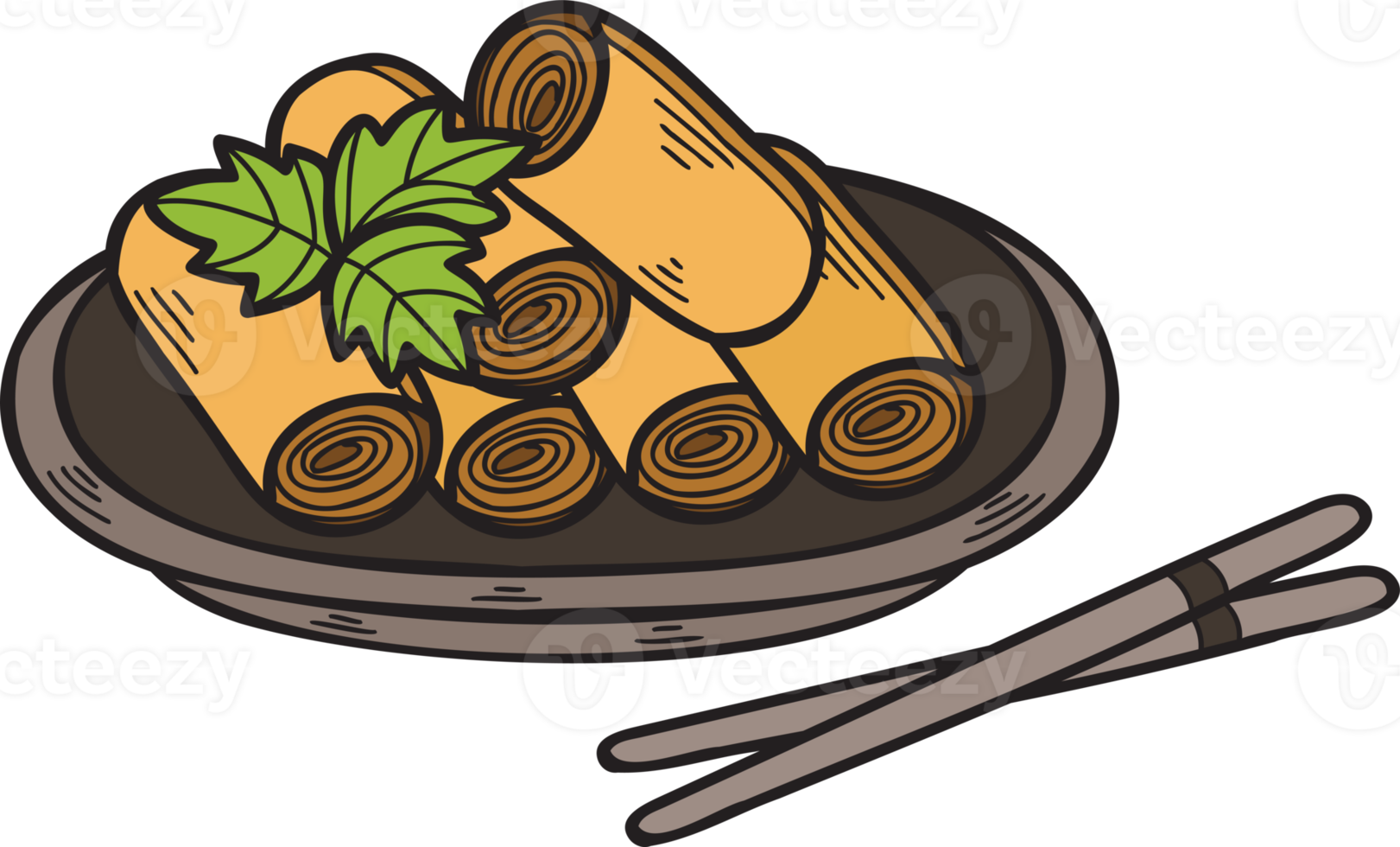 Hand Drawn spring roll Chinese and Japanese food illustration png