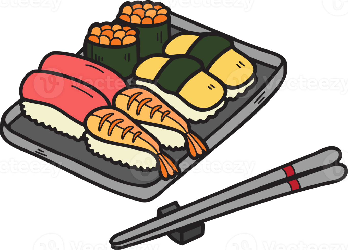 mano disegnato Sushi e bastoncini Cinese e giapponese cibo illustrazione png