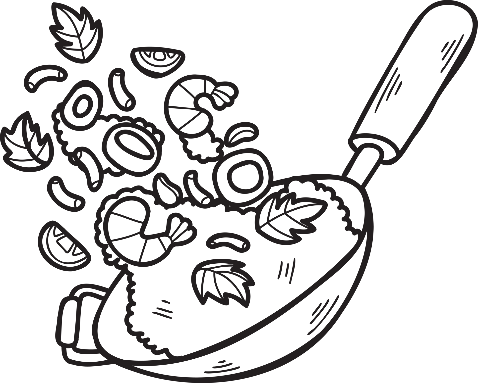 Hand Drawn wok and fried rice Chinese and Japanese food illustration