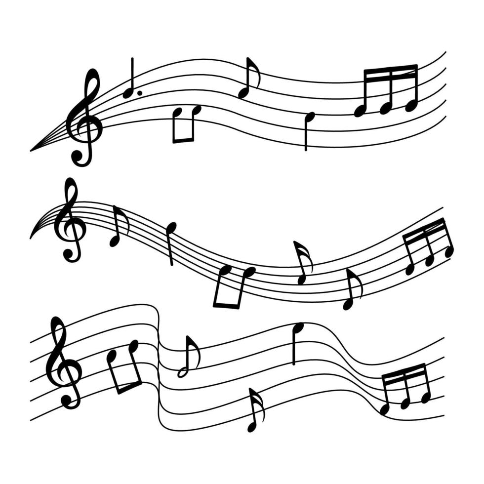 Set of music notes, with curves and swirls, vector illustration.