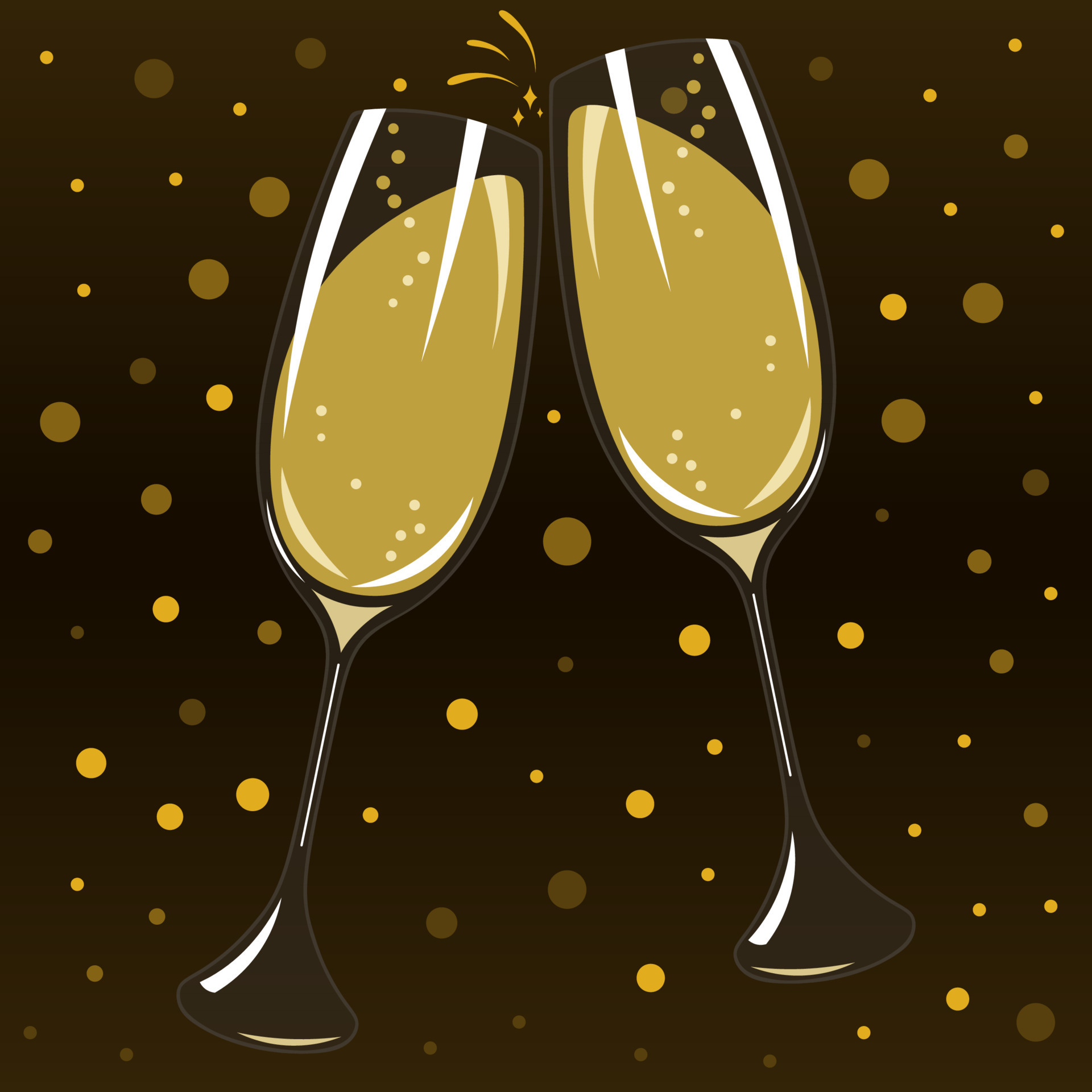 Champagne Glasses Clink Black Background Vector Illustration In Flat