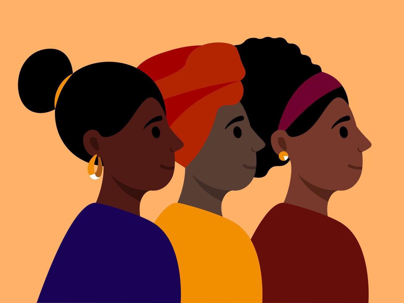 Black Women Together, Black Power And Proud Vector Illustration In Flat Style