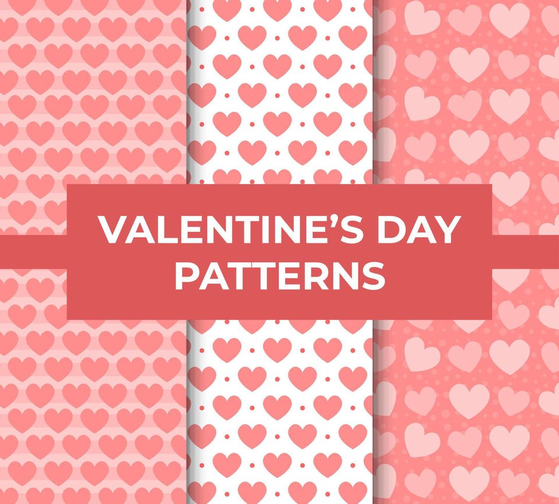 Set Of Valentines Patterns For Package With Hearts In Pink Colors Vector Illustration In Flat Style