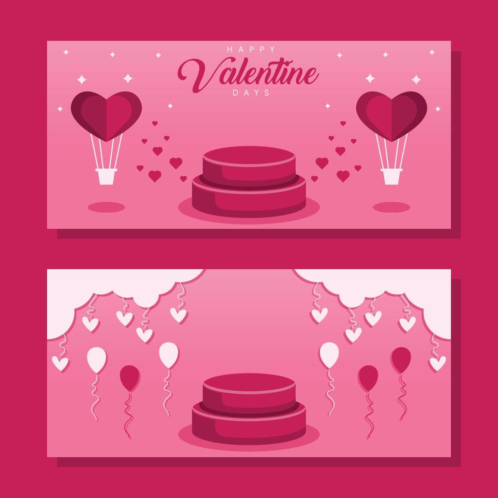 fondo de banner horizontal de venta de san valentín en diseño plano vector