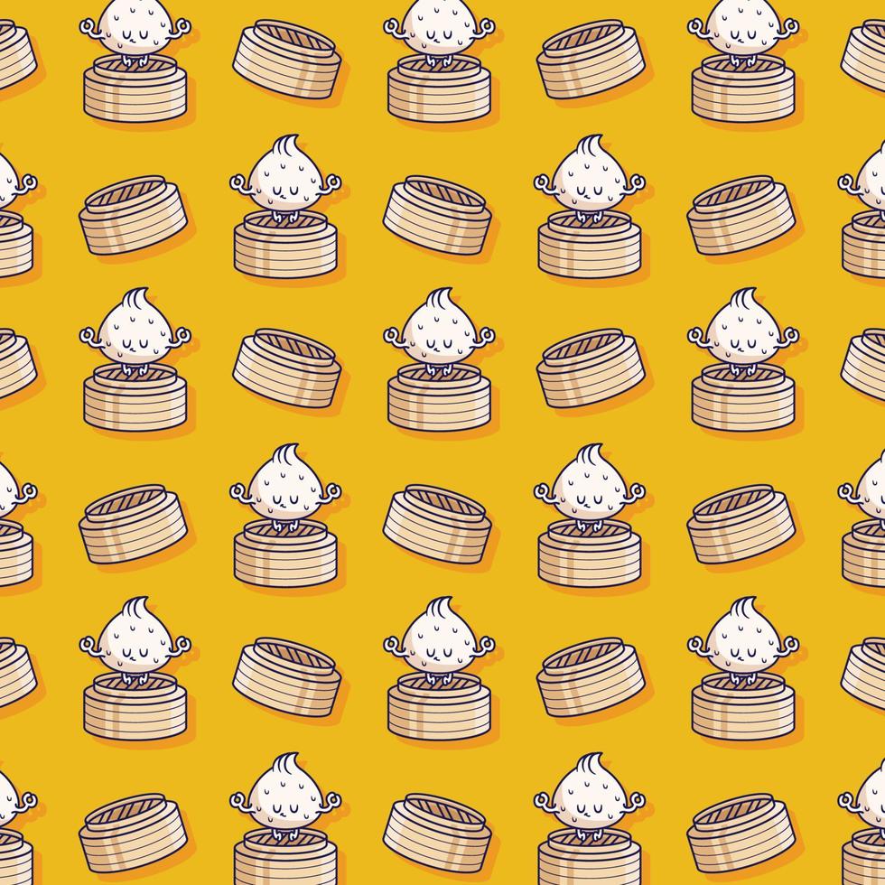 cute dim sum pattern food illustration vector